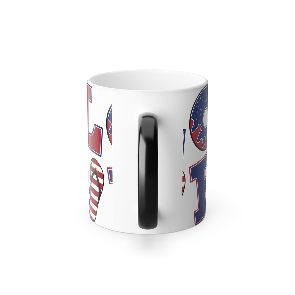Patriotic LOVE Color-Changing Mug — 11oz Fourth of July Donut & Flip-Flop Design